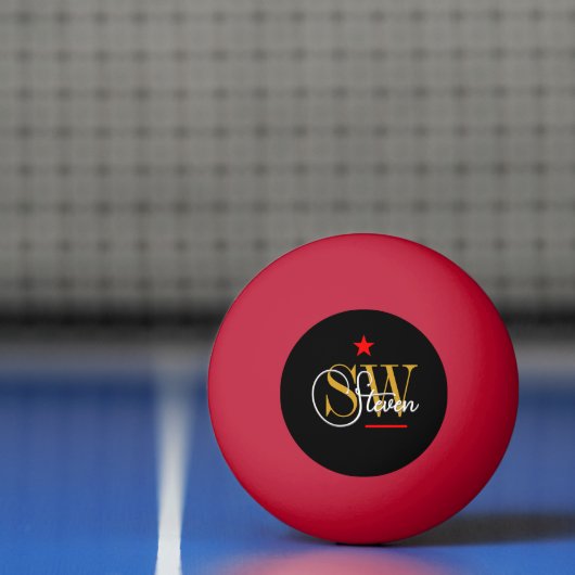 Rode lijn & Monogrammen Naam / Moderne Handtekenin Pingpongbal (Net)