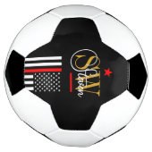 Rode lijn & Monogrammen Naam / Moderne Handtekenin Voetbal (Gedraaid)