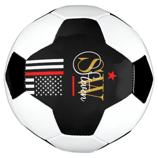 Rode lijn & Monogrammen Naam / Moderne Handtekenin Voetbal (Gedraaid)