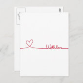 Rode lijn trekt hart met liefde briefkaart (Voorkant / Achterkant)