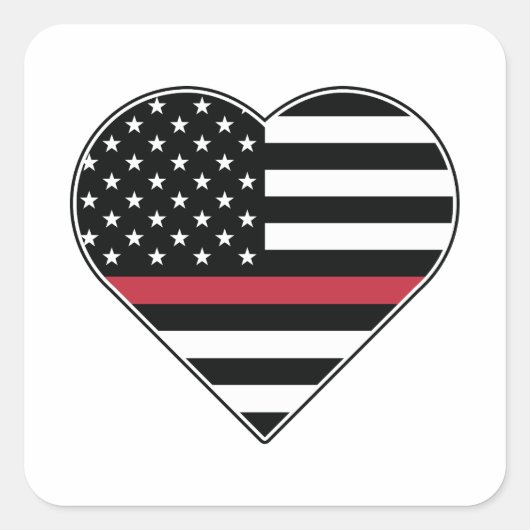 Rode Lijn Vlag Hart Vierkante Sticker (Voorkant)