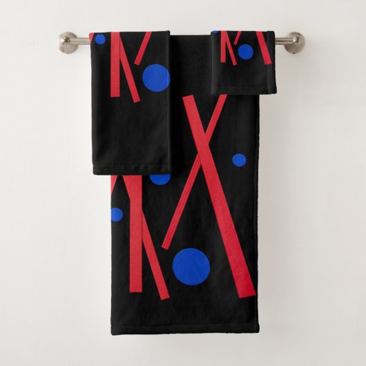 Rode lijnen, blauwe stippen bad handdoek (Insitu)