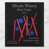 Rode lijnen, blauwe stippen wijn etiket (Enkel label)