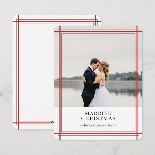 Rode lijnen moderne kerstkaart (Voorkant / Achterkant)