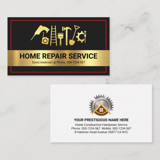 Rode Lijst Gouden Streep Handyman Gereedschap Visitekaartje (Voorkant / Achterkant)