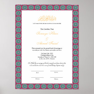 Rode lijst Muslim nikkah certificaat poster