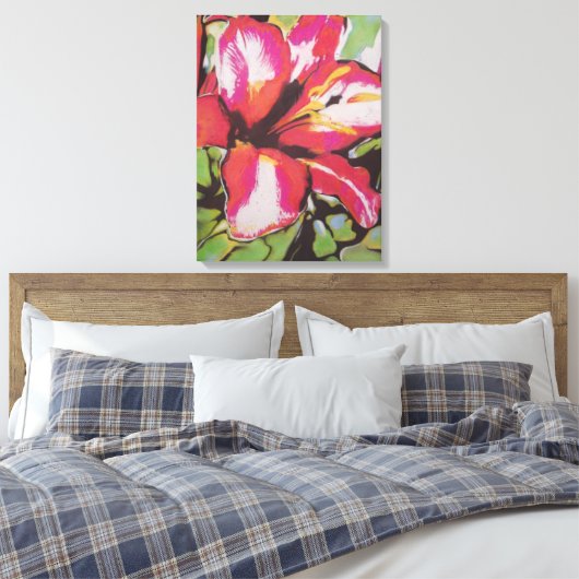 Rode Lily bloem, origineel modern kunstschilderij Canvas Afdruk (Insitu (Slaapkamer))