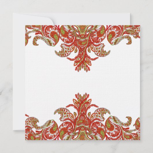 Rode, Limoen en Oranje  Paisley Damask Wedding Kaart (Achterkant)