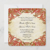 Rode, Limoen en Oranje Paisley Damask Wedding Kaart (Voorkant)
