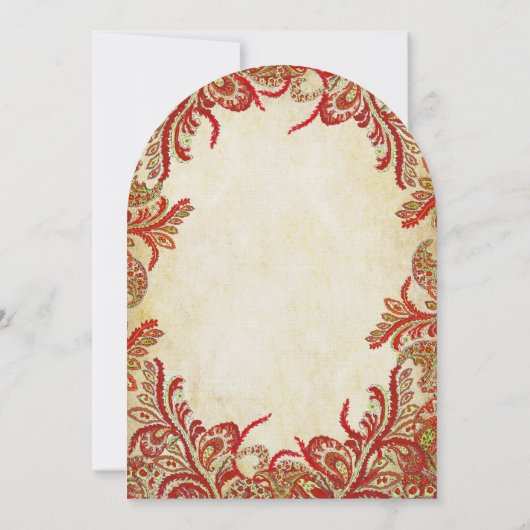 Rode, Limoen en Oranje  Paisley Damask Wedding Kaart (Achterkant)