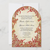 Rode, Limoen en Oranje  Paisley Damask Wedding Kaart (Voorkant)