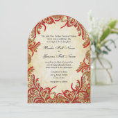 Rode, Limoen en Oranje Paisley Damask Wedding Kaart (Staand voorkant)