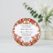 Rode, Limoen en Oranje Paisley Damask Wedding Kaart (Staand voorkant)