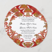 Rode, Limoen en Oranje Paisley Damask Wedding Kaart (Voorkant / Achterkant)