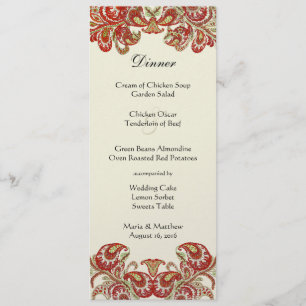 Rode, Limoen en Oranje  Paisley Damask Wedding Menu