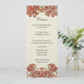Rode, Limoen en Oranje  Paisley Damask Wedding Menu (Staand voorkant)