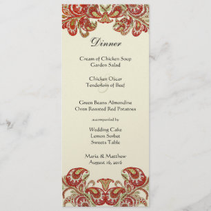 Rode, Limoen en Oranje  Paisley Damask Wedding Menu