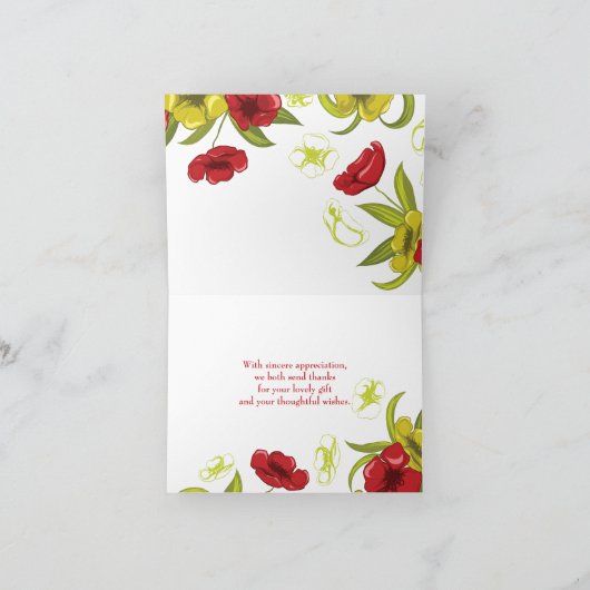 Rode + limoengroene klaproos bloemen trouw dank je bedankkaart (Binnen)