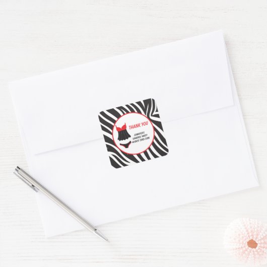 Rode lingeriefeest bedankt vierkante sticker (Envelop)