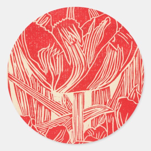 Rode Linocut tulp ronde Stickers (Voorkant)
