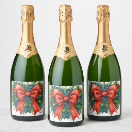 Rode Lint Baby Shower Kerst Brunch Sparkling Wijnetiket