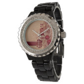 Rode lint bloem AI-kunst Horloge (Gekanteld)