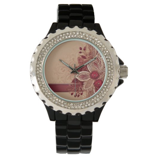 Rode lint bloem AI-kunst Horloge (Voorkant)