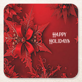 Rode Lint Bloem Kerstmis  Papieren Onderzetter