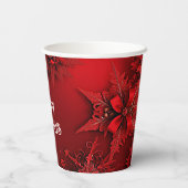 Rode Lint Bloemen Vakantie Kerst Papier Cups Papieren Bekers (Achterkant)