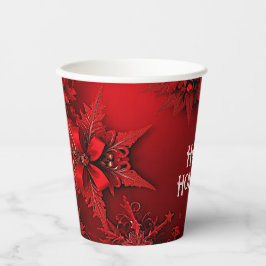 Rode Lint Bloemen Vakantie Kerst Papier Cups Papieren Bekers