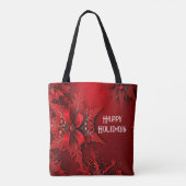 Rode Lint Bloemen Vakantie Kerstmis Canvas tas (Achterkant)