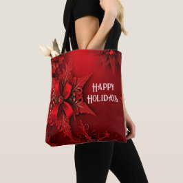 Rode Lint Bloemen Vakantie Kerstmis Canvas tas