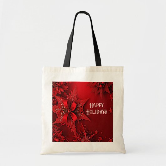 Rode Lint Bloemen Vakantie Kerstmis Canvas tas (Voorkant)