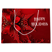 Rode Lint Bloemen Vakantie Kerstmis Gift Bag Groot Cadeauzakje (Voorkant)