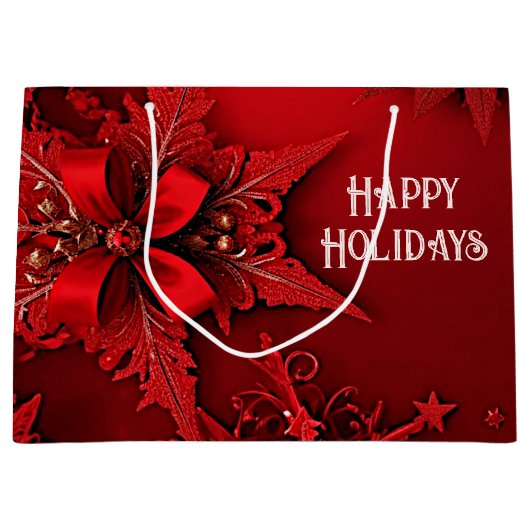 Rode Lint Bloemen Vakantie Kerstmis Gift Bag Groot Cadeauzakje (Voorkant)