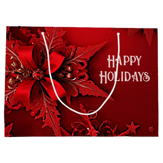 Rode Lint Bloemen Vakantie Kerstmis Gift Bag Groot Cadeauzakje (Achterkant)