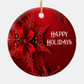 Rode Lint Bloemen Vakantie Kerstmis Ornament (Achterkant)