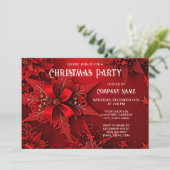 Rode Lint Bloemen Vakantie Kerstmis Party Invitati Kaart (Staand voorkant)
