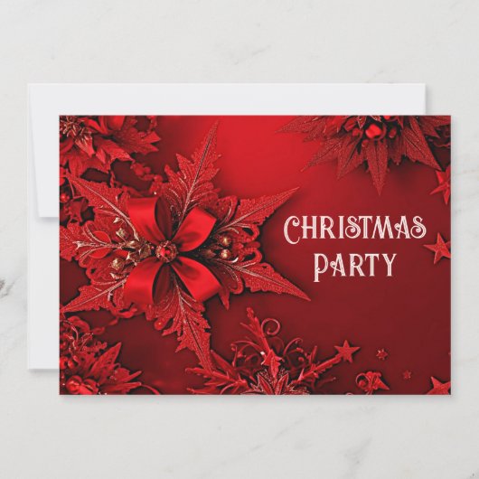 Rode Lint Bloemen Vakantie Kerstmis Party Invitati Kaart (Voorkant)