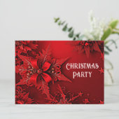 Rode Lint Bloemen Vakantie Kerstmis Party Invitati Kaart (Staand voorkant)