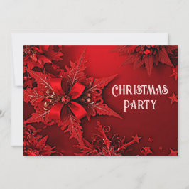 Rode Lint Bloemen Vakantie Kerstmis Party Invitati Kaart