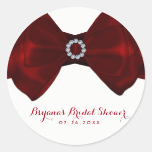 Rode lint & diamanten bling elegante chique favor ronde sticker