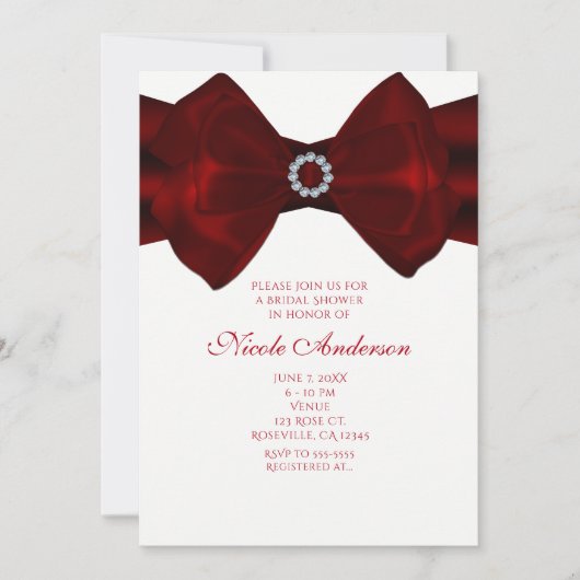 Rode lint & diamanten Bling elegante uitnodigingen (Voorkant)