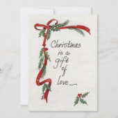  rode lint en holly Gift of Love text Feestdagenkaart (Voorkant)