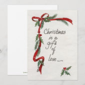  rode lint en holly Gift of Love text Feestdagenkaart (Voorkant / Achterkant)