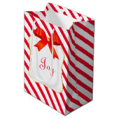 Rode lint en rode witte streep medium cadeauzakje (Voorkant Gekanteld)