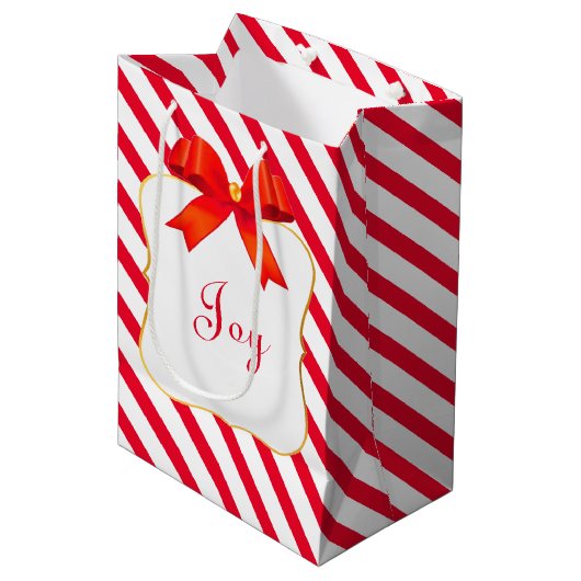 Rode lint en rode witte streep medium cadeauzakje (Voorkant Gekanteld)