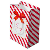 Rode lint en rode witte streep medium cadeauzakje (Achterkant Gekanteld)