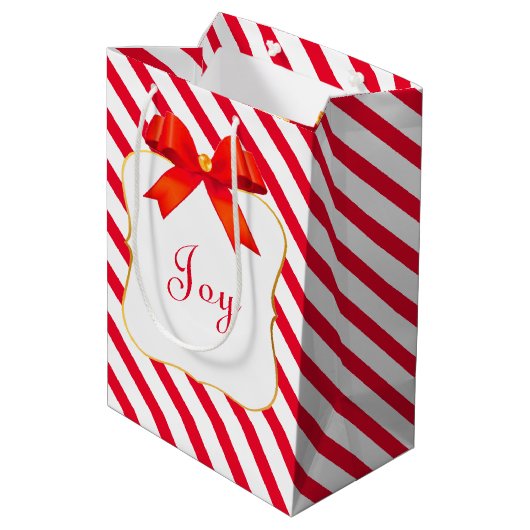 Rode lint en rode witte streep medium cadeauzakje (Achterkant Gekanteld)