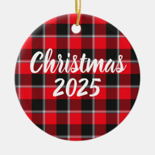 Rode lint en zware metalen plaid keramisch ornament